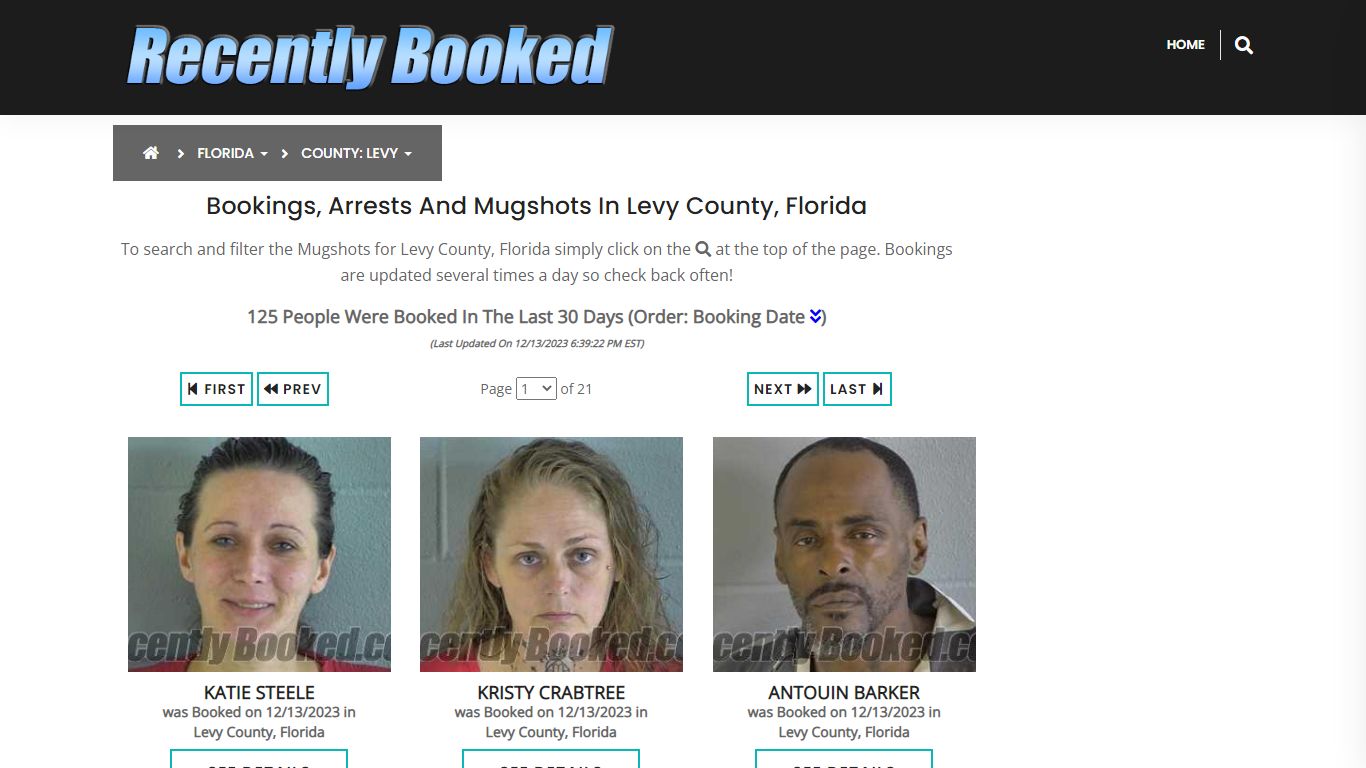 Recent bookings, Arrests, Mugshots in Levy County, Florida
